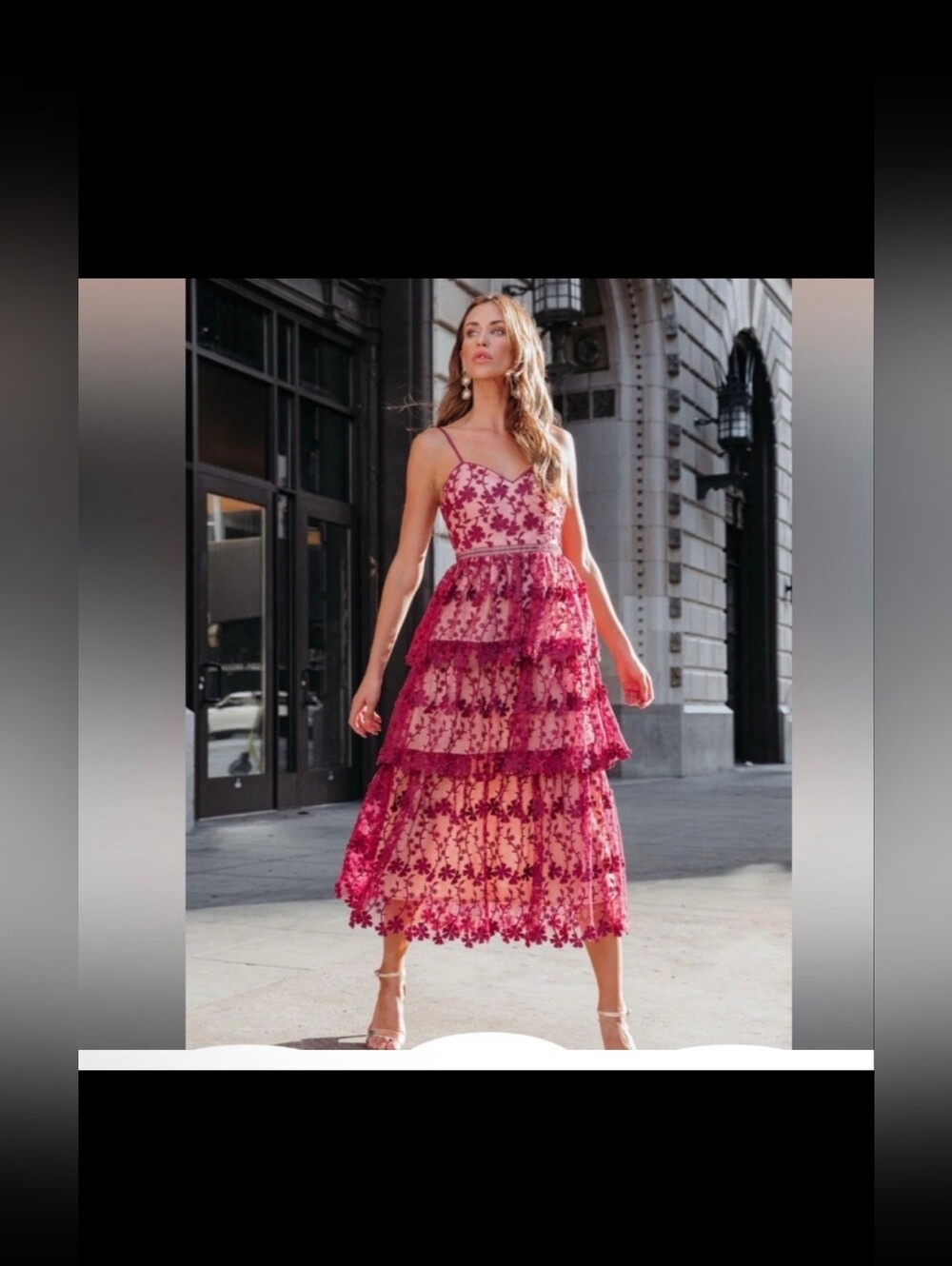 Endless Rose Lace Maxi Midi Tiered Flounce Dress Size Small S Burgundy Maroon